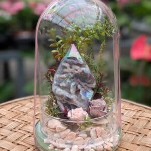 Dôme d’agate druzy et roses éternelles