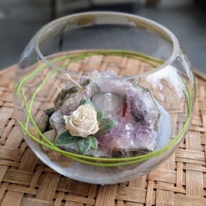 Porte bougie Améthyste et rose éternelle